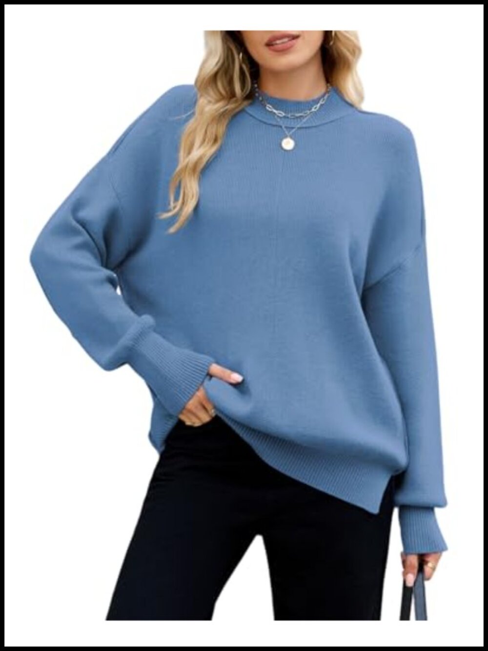 Oversized Checkered Pullover Sweater Side Slit Cozy Fall Winter Knit Top